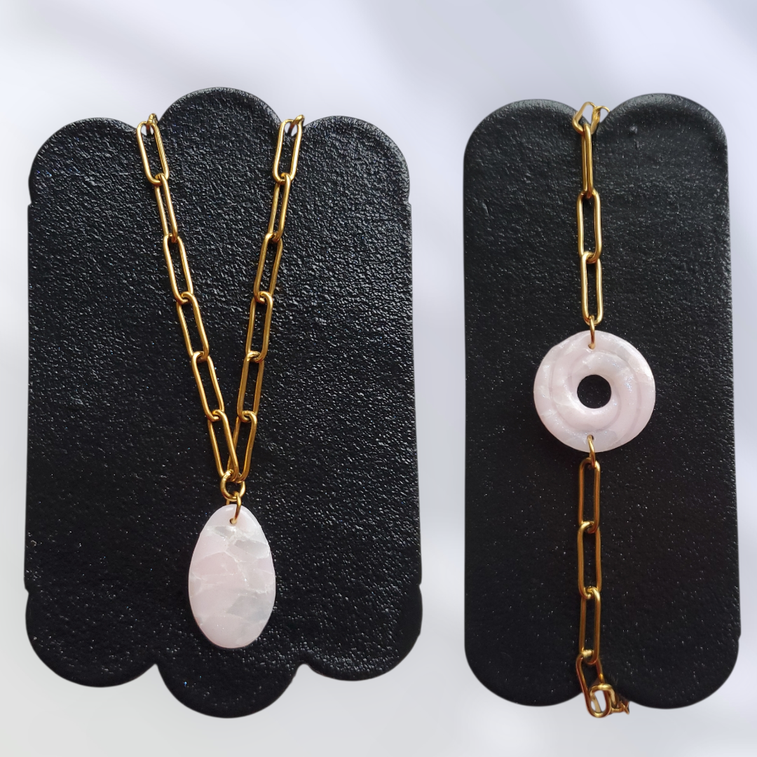 Quartz Rose   Collier et Bracelet