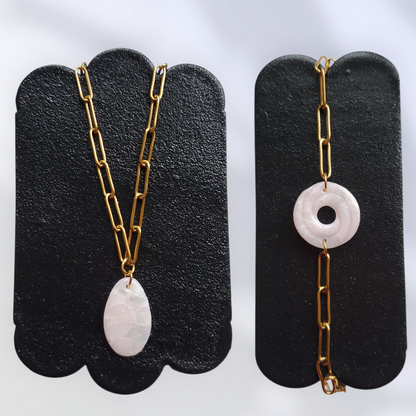 Quartz Rose   Collier et Bracelet